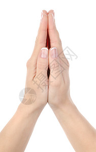 妇女祈祷的手在白图片