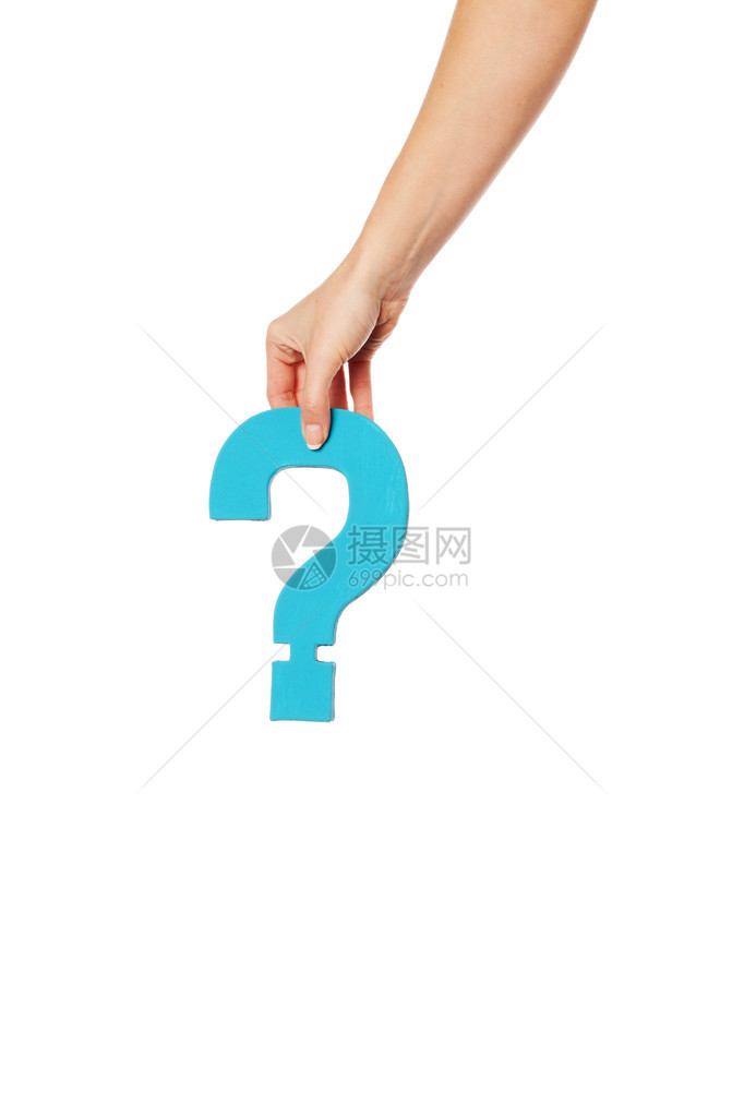 女手举起一个Turqise问号图片