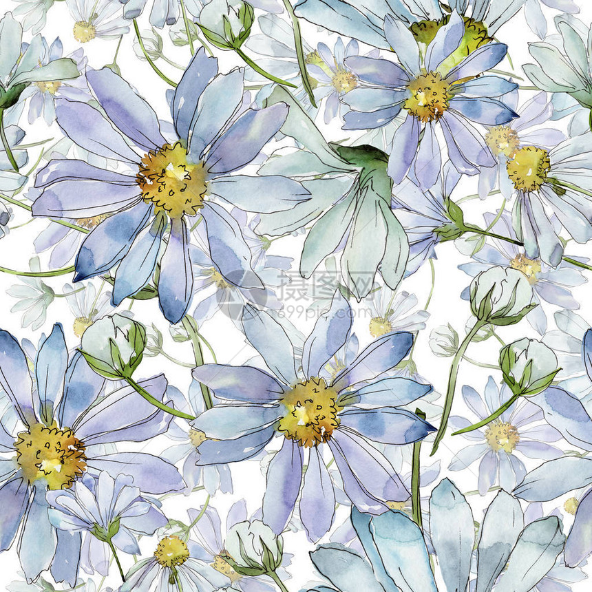 白色雏菊花卉植物花无缝背景图案织物壁纸印刷纹理背景纹理包装图案框架或边框图片
