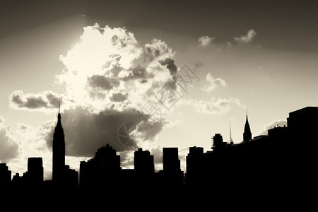 曼哈顿剪影天际线黑白背景图片