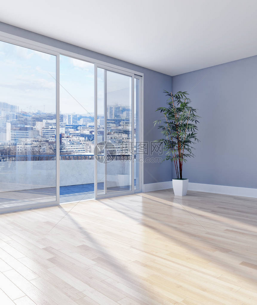 现代明亮的室内装饰公寓客厅3D渲染插图图片