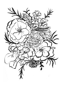 画在墨水中的花朵古典优雅的风格薄光滑线条贺卡图片
