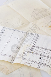 旧文件追踪纸和项目档案的建筑设计图图片