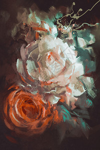 油画风格的玫瑰花束插图图片
