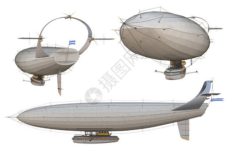 蒸汽朋克飞艇或飞船的3D渲染图片
