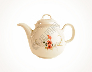 隔水蒸Porcelain茶壶用白色的旧风格隔设计图片