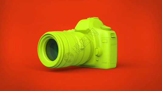 红色背景上的暖绿色相机背景图片