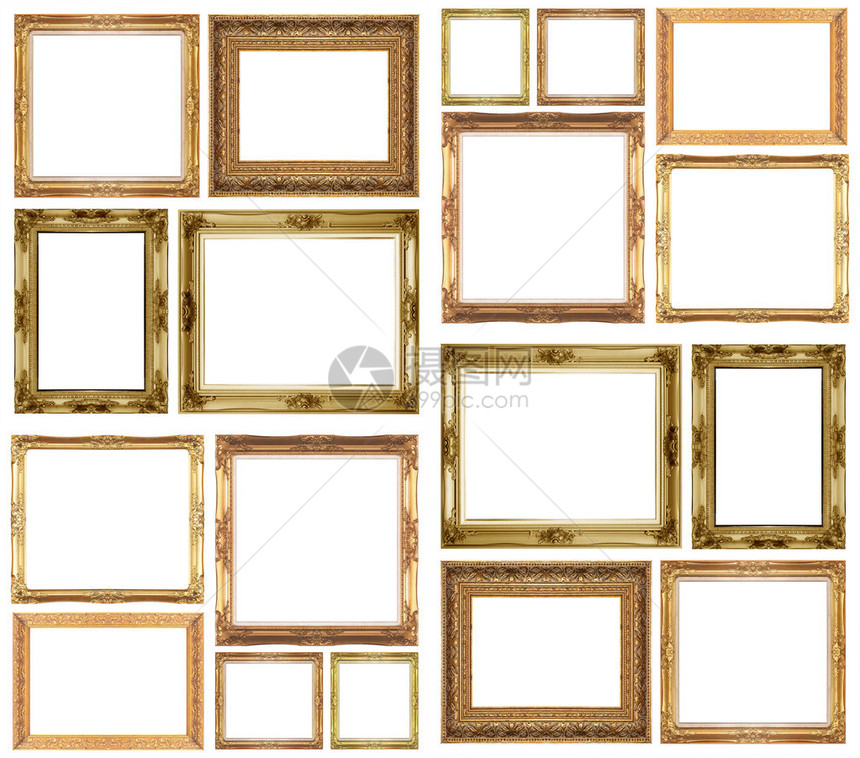 金色图片框孤立图片