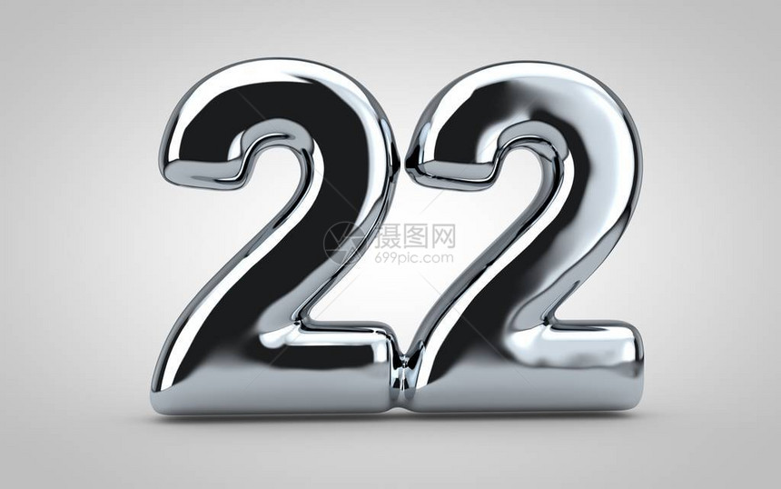 铬气球编号22孤立在白色背景上3D渲染插图最适合周年纪念生日图片