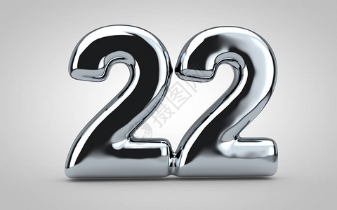 外滩22号铬气球编号22孤立在白色背景上3D渲染插图最适合周年纪念生日设计图片