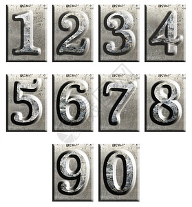 金属类型数字上白色孤立一套完整的十个阿拉伯数字0到9图片