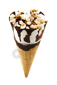 冰淇淋加巧克力在白色和图片