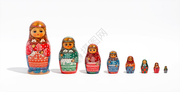 一组俄罗斯装饰套娃的特写背景图片