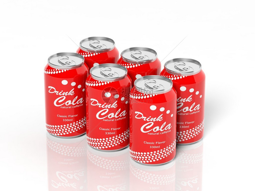 3D六包收集可乐罐上白色孤立图片
