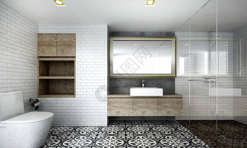 浴室的3D渲染室内设计图片