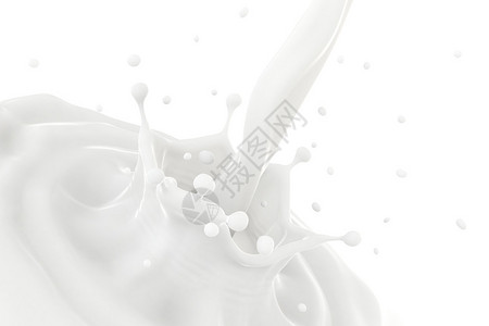 倒牛奶在白色背景上制造涟漪和飞溅背景图片