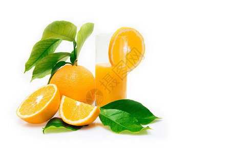 橙子和新鲜果汁在白图片
