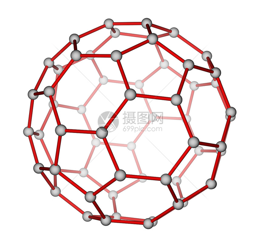 白色背景的更全面C60分子结构的最佳图片