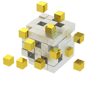 金方块立方体从区块集合3DGold背景图片