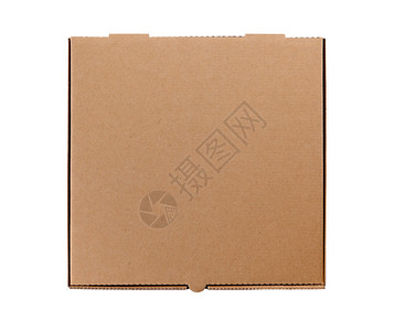 纯棕色纸板比萨饼盒在白色背景下被隔离背景图片