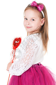 美丽的小女孩穿着仙女装带着魔法杖孤立图片