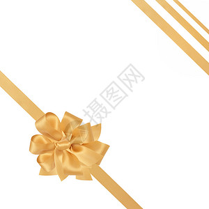 金色缎带蝴蝶结隔离在白色背景图片