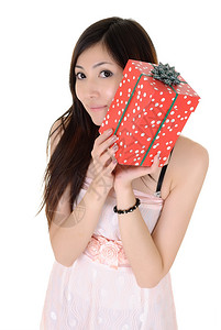 亚洲美女拿着礼物盒白图片