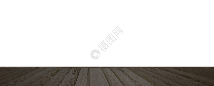 深色木地板和孤立的白墙背景图片