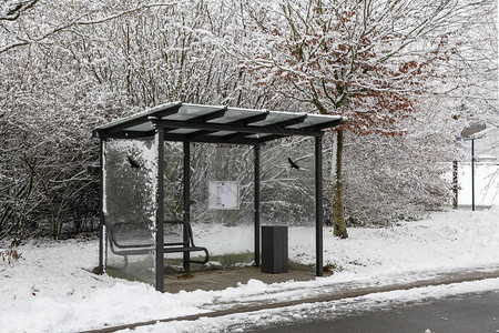 冬天的公交车站图片