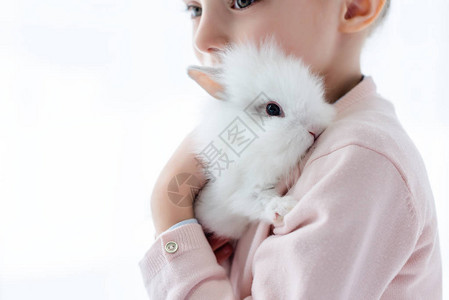 抱着白兔的可爱孩子图片