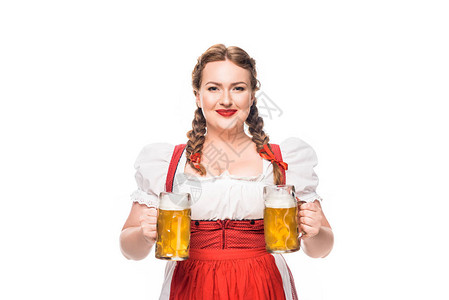 身着传统德国服饰的慕尼黑啤酒节女服务员面带微笑图片