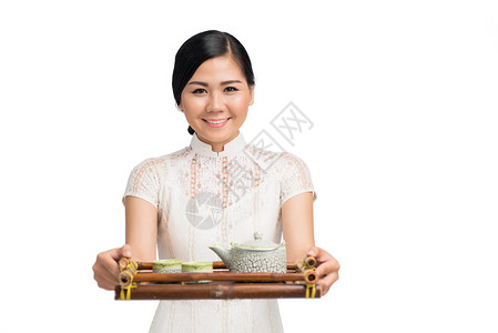 可爱笑的越南女人的肖像背景图片