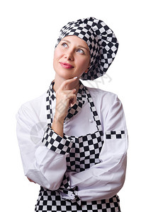 穿着制服的女厨师在白图片