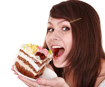 女孩吃蛋糕孤立图片