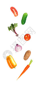 白色背景的新鲜彩色蔬菜落叶Fallingnew图片