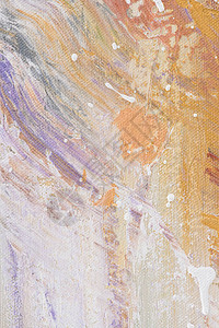 在紫色和橙色纹理上带有白色飞溅的油画特写图片