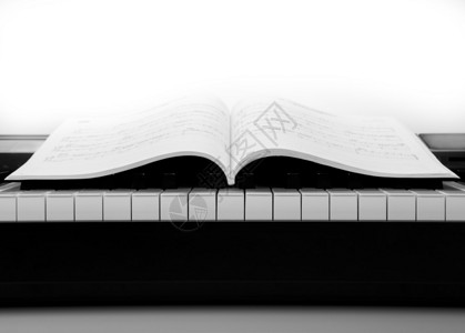 钢琴特写和音乐书的黑白键图片