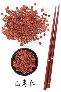 枣种子用于传统中草药与普通话脚本翻译和筷子算早仁Zizyphusspin背景图片