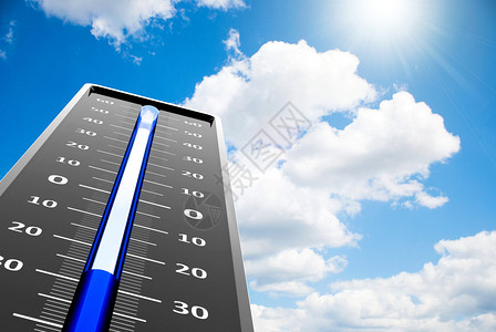 温度计表示蓝色天空的低温三维成图片