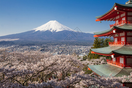 日本美丽的风景藤田山和楚里托红塔配图片