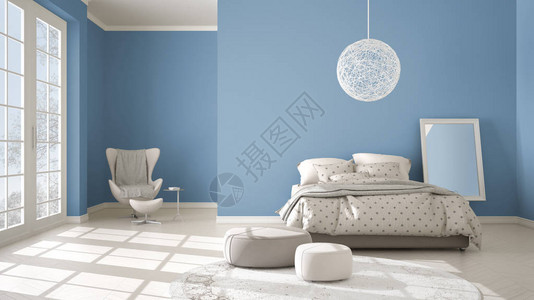 彩色现代蓝色和米色卧室图片