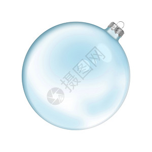 圣诞蓝玻璃透明球在白色背景图片