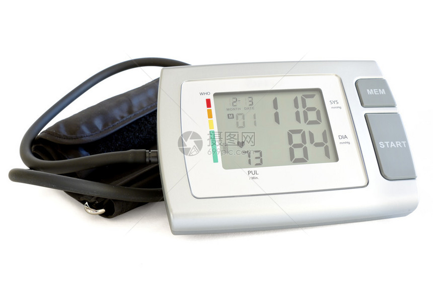 医疗保健血压监测在白色背景上隔离图片