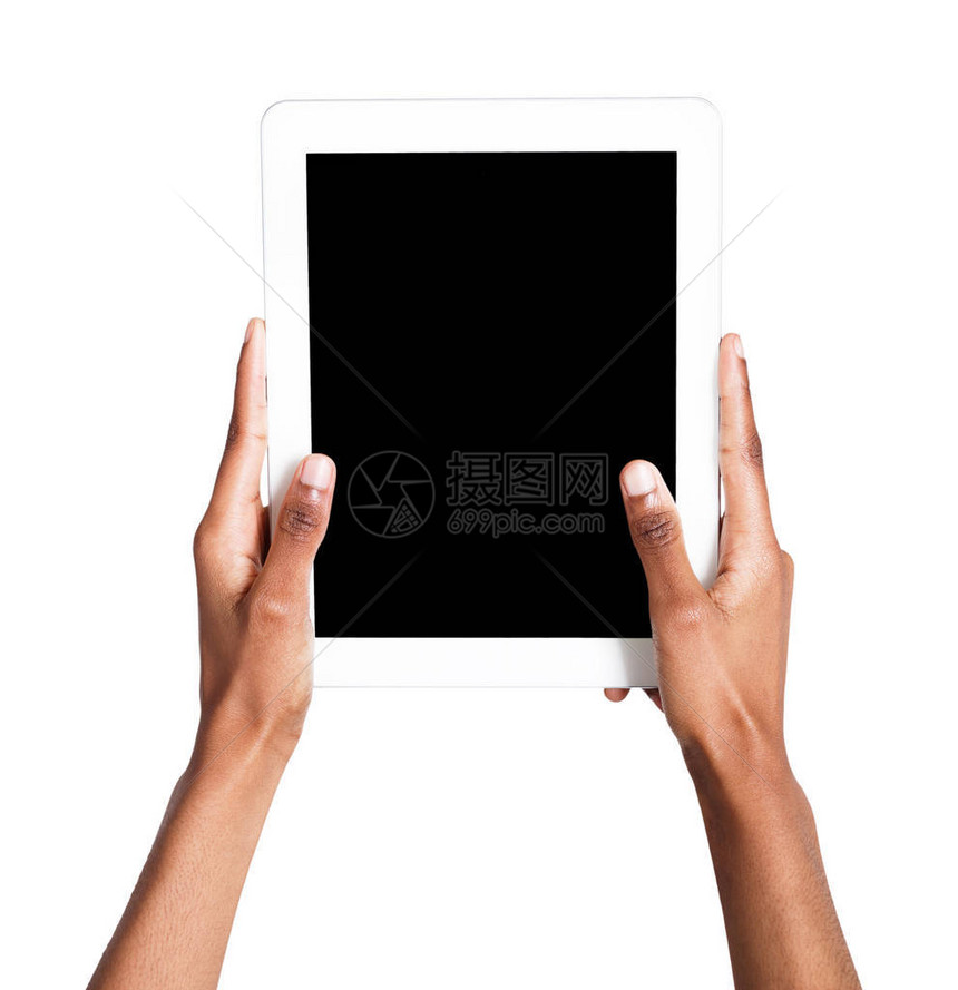 黑人女手握数字平板电脑图片