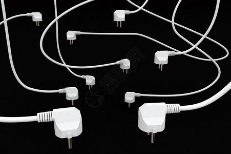 钢钉电线卡带schuko插头的白色电缆3d插图设计图片