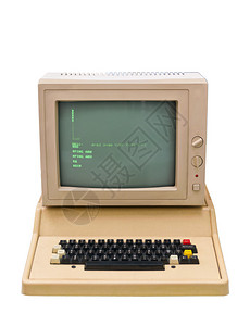 八十年代的老旧电脑配有综合背景图片