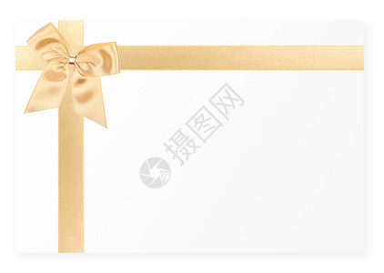 白卡上的金色礼品蝴蝶结背景图片