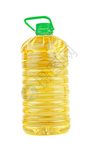 白色背景上带把手的塑料瓶橄榄油图片
