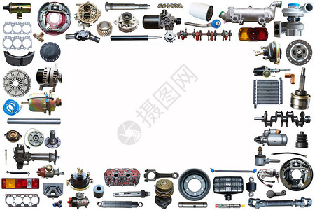 白色背景集上的备件汽车图片