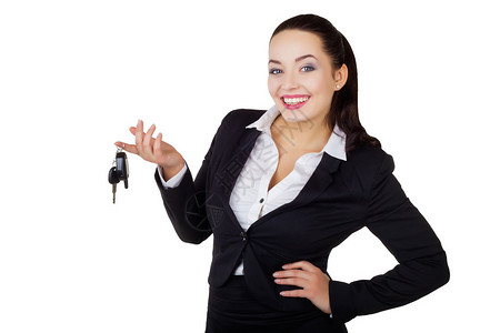 以白色背景孤立的汽车钥匙商业妇图片